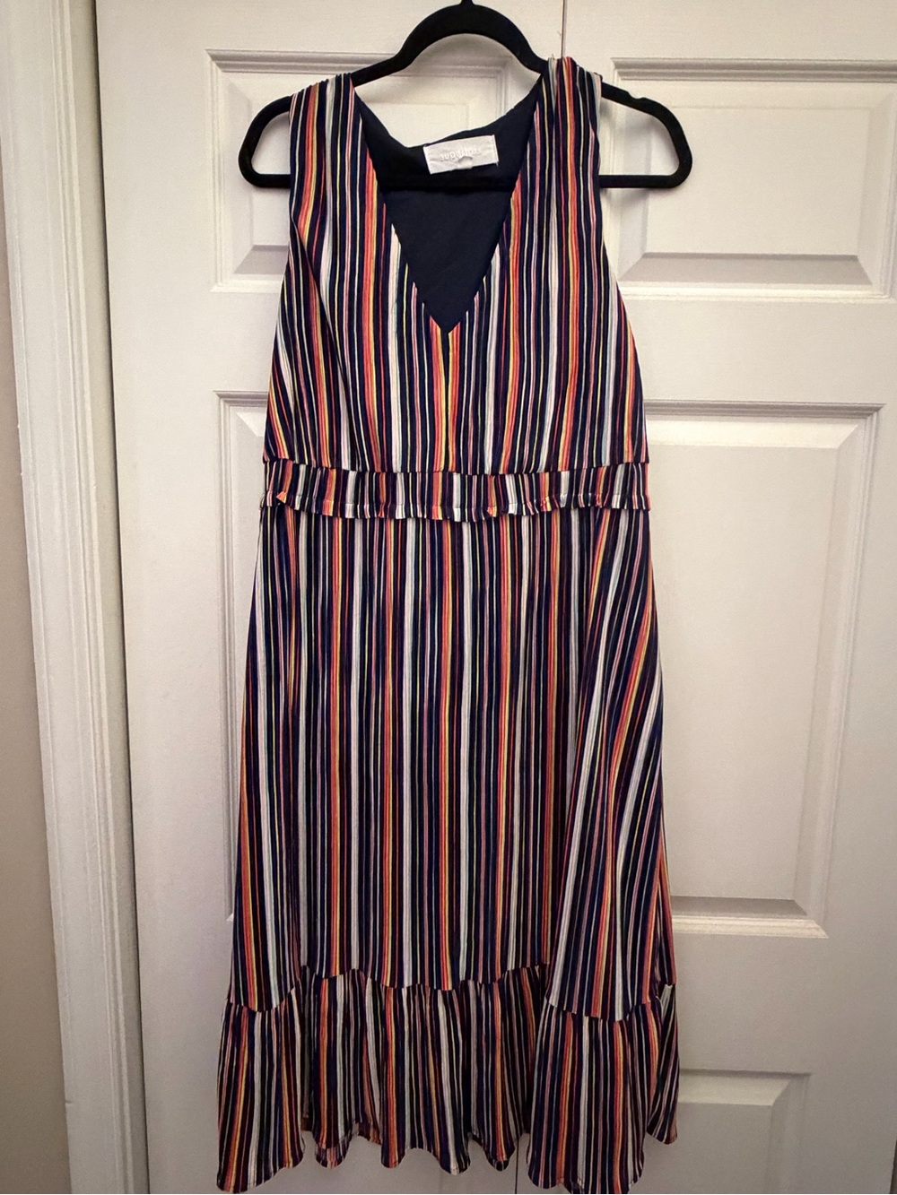 Superfoxx - Sleeveless Multicolor Striped Casual Dress - Navy base